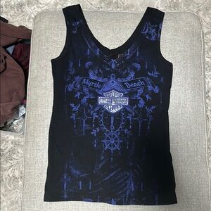Harley-Davidson Women's Black Tank Top with Blue Graphics